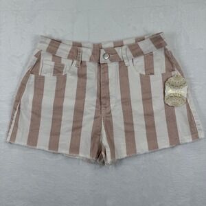 Altar'd State Womens Size M Pink White‎ Striped Cutoff Denim Shorts Frayed Hem